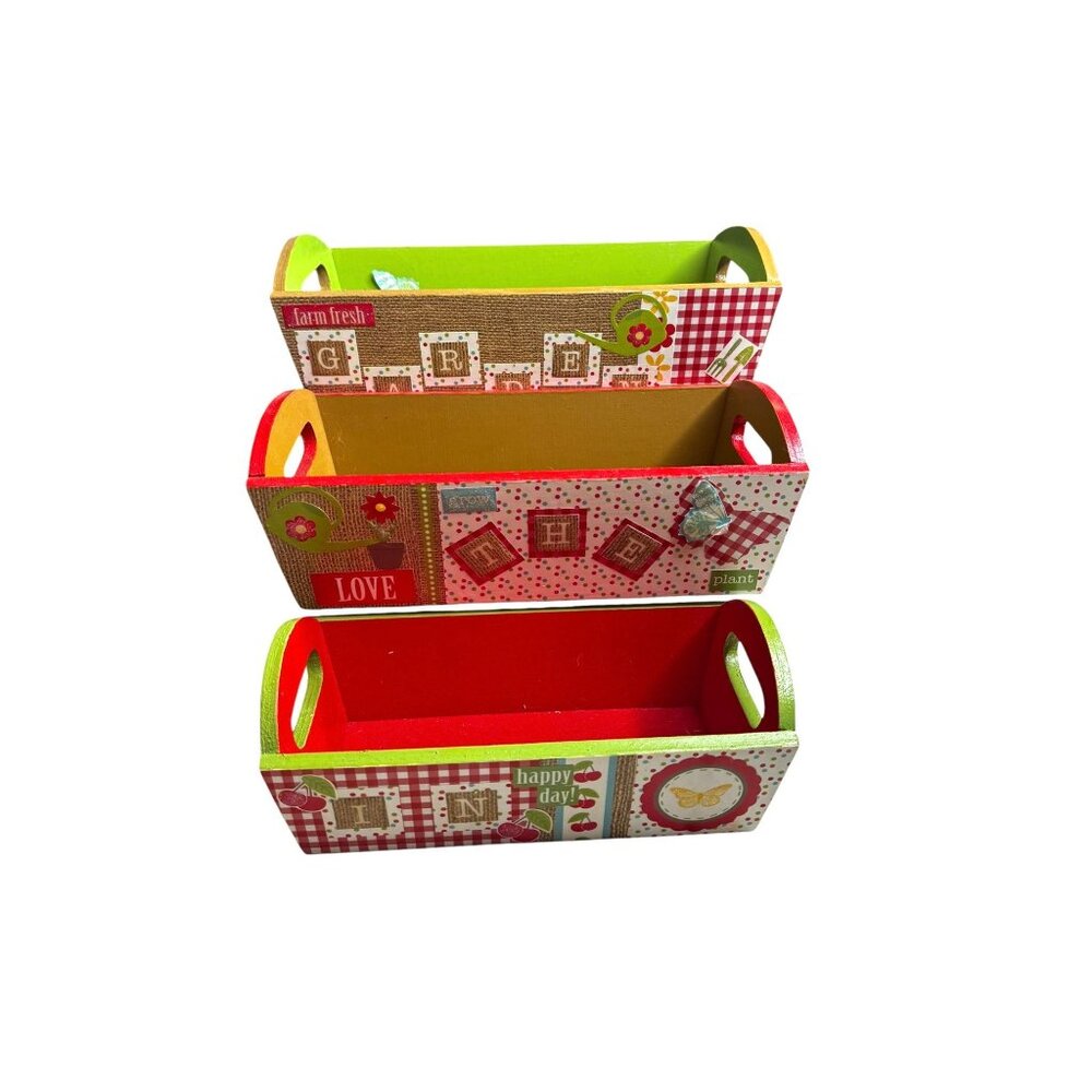 Set Of 3 Rectangular Decorative Wooden Storage Containers Totes - Picture 5 of 11